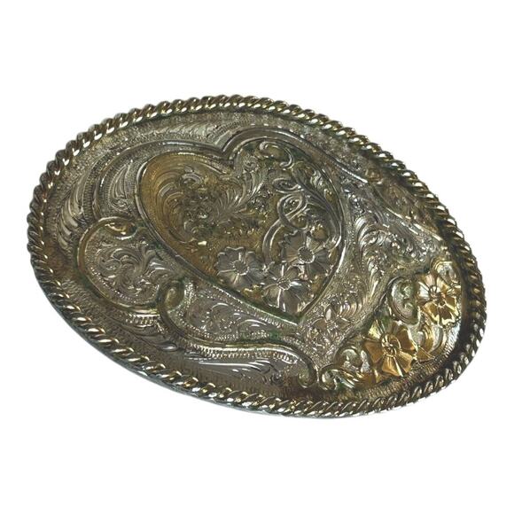 Vintage Montana Silversmiths Floral Heart Flowers Belt Buckle Girls Teen Cowgirl main image 6